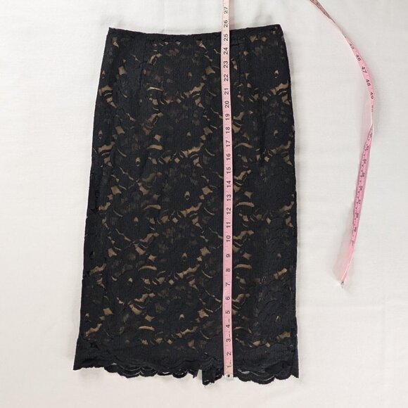 Y2k New York & Company Black Floral Lace Layered Tan Satin Lined Back Slit Skirt - Picture 8 of 10